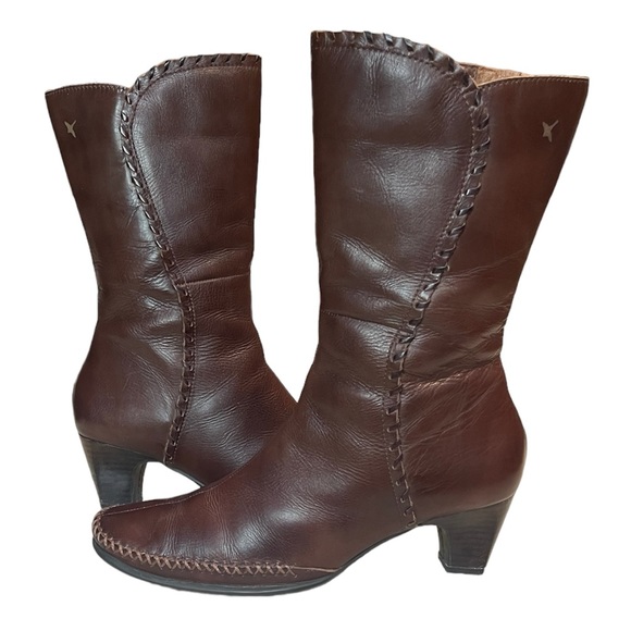 Pikolinos Brown Leather Whipstitch Mid Calve Boots Sz EU 39 or US 8.5 - Picture 6 of 12